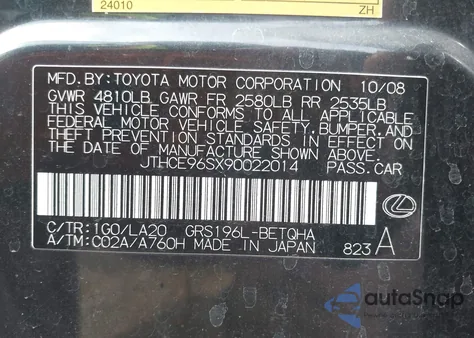 2009 Lexus Gs 350 z USA, uszkodzony, nr VIN JTHCE96SX90022014